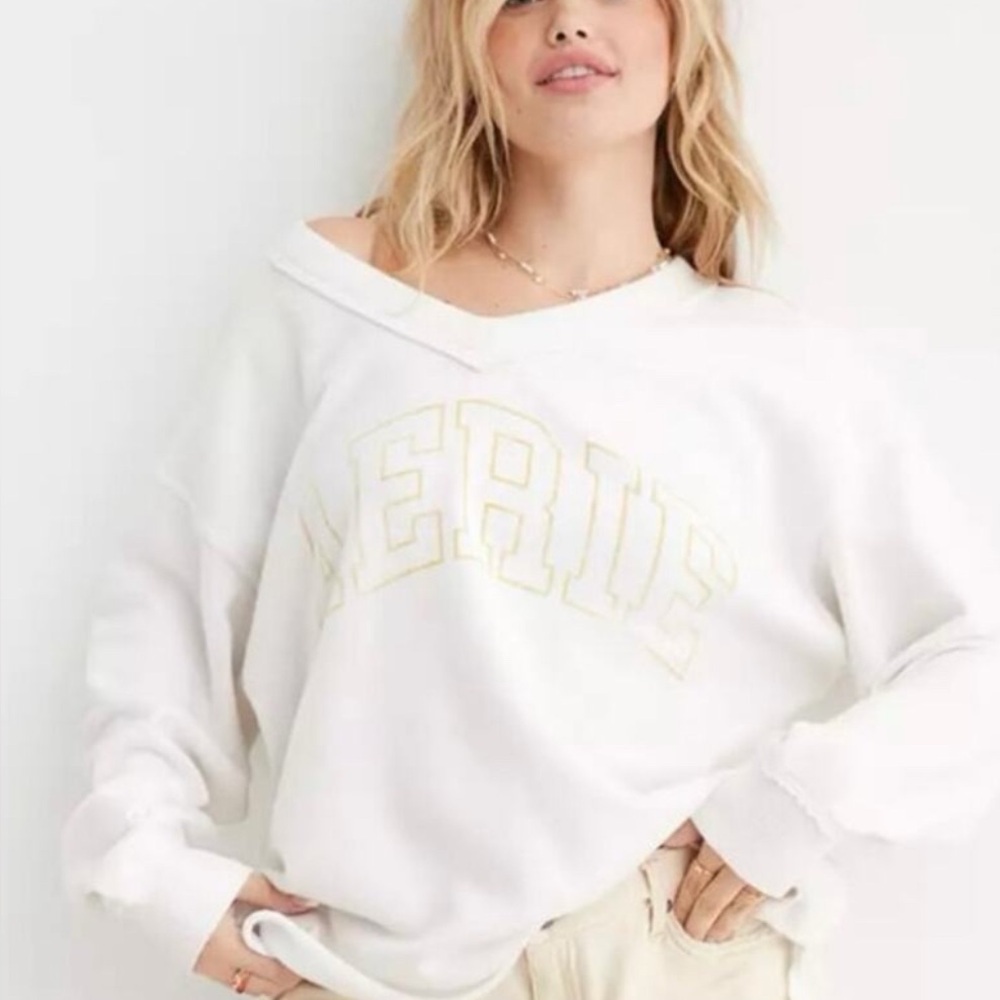 Aerie White Logo Sweatshirt